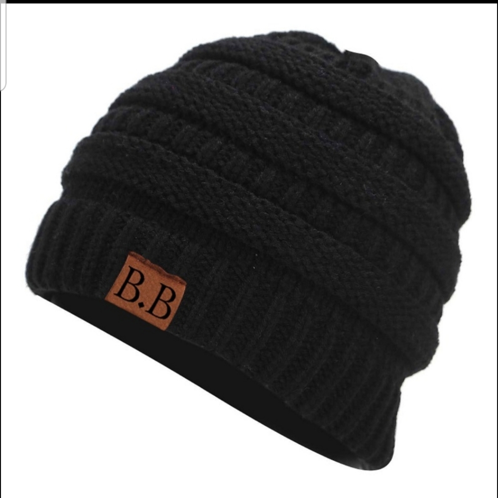 B.B Soft Stretchy Knit High Bun Ponytail Beanie